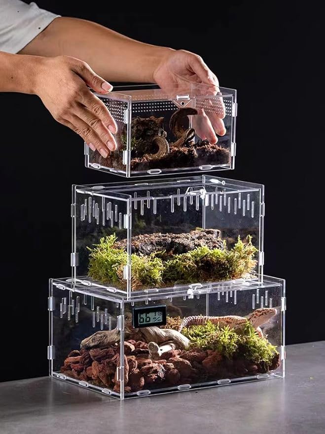 Mini Reptile Terrariums Tank, Tarantula Enclosure, Chameleon cage, Amphibians Habitat Cages for Small Reptiles, Geckos, Snakes, Lizards, Turtles, Serpents -Acrylic(11.8 * 7.8 * 5.9 inchs)