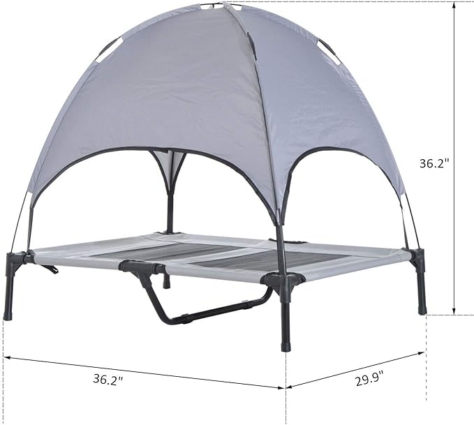 PawHut Elevated Portable Dog Cot Cooling Pet Bed with UV Protection Canopy Shade, 36 inch