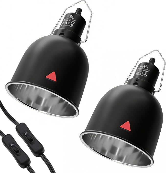 2-Pack Reptile Light Fixture 5.5in Deep Dome Reptile Lamp Fixture Heat Lamp Fixture for Heat/UVA/UVB Bulb Basking Lamp Max 100W for Reptile Habitat