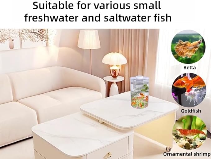 Desktop Fish Tank 3 Gallon Self-Cleaning, Nano Aquarium Goldfish Tank Starter Kit with LED Light & Filter, 360 View for Small Fish, Kids Room & Home Decor (17Color Modes, Large)
