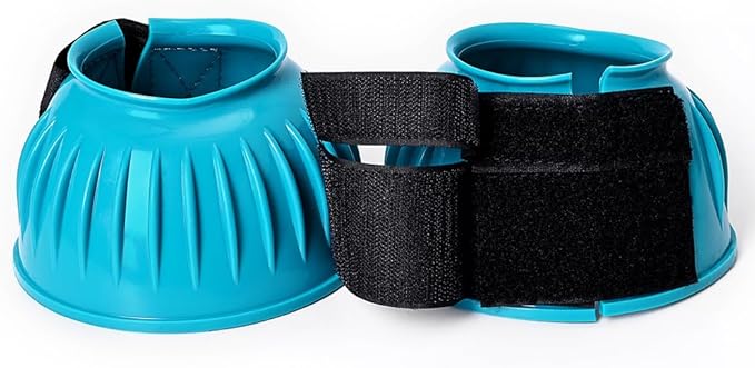 HILASON Western Horse Rubber PVC Ribbed Double Hook and Loop Bell Boots Training Protective Shock Absorbing Leg
