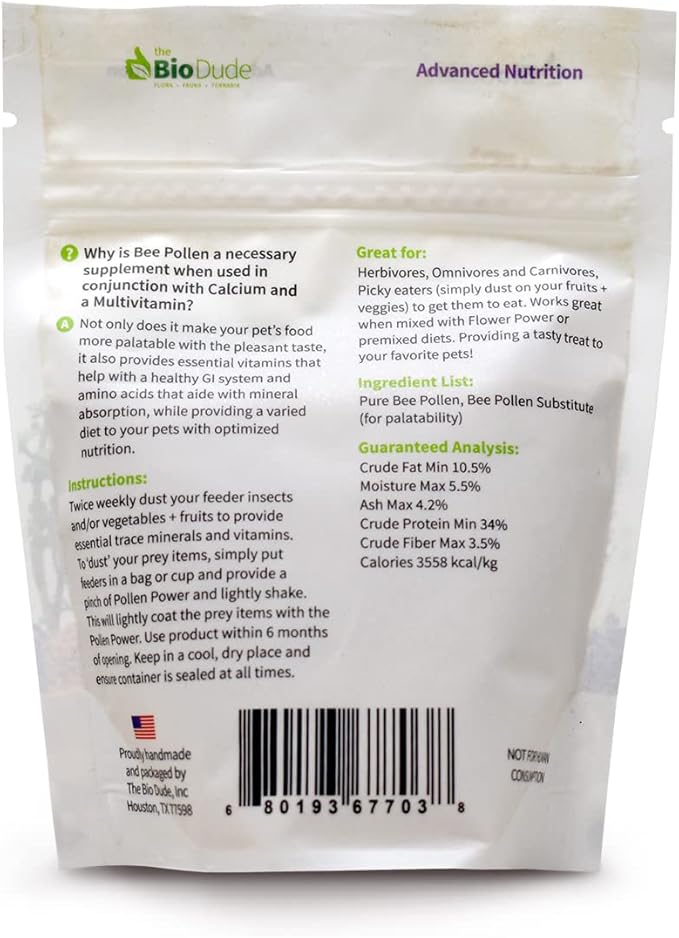 The Bio Dude Pollen Power 4 oz - Premium Bee Pollen Supplement - Great for Bearded Dragons, Tortoises and other herbivores/omnivores