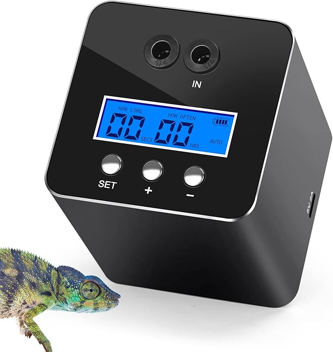 Reptile Humidifier & Mister for Tanks | 360° Adjustable Nozzles, Auto Timer, Leak-Proof Fogger for Terrariums, Amphibians & Rainforest Plants