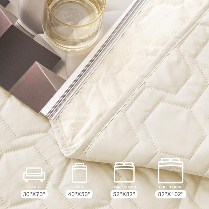Tcksstex Waterproof and Anti-Slip Dog Bed Cover and Pet Blanket Sofa Pet Bed Mat ,car Incontinence Mattress Protectors Furniture Couch Cover for Most Cats Dogs, Pets(40x50-Ivory)