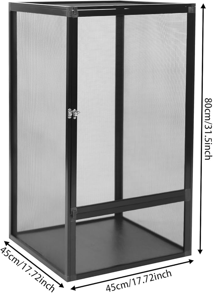 Reptile Terrarium Tall Reptile Tank Mesh Ventilation Durable Aluminum Frame Easy Assembly Micro Habitat Terrarium Enclosure for Chameleons Lizards/Iguanas Snakes Small Animals 17.7"x17.7"x31.5"