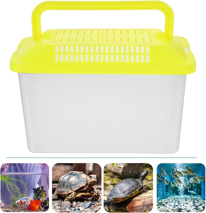 Toddmomy Portable Fish Tank Handheld Aquarium with Handle Transparent Turtle Box and Pet Hamster Carrier for Reptiles Tortoises and Small Pets 5.9X4.3X3.5 Inch