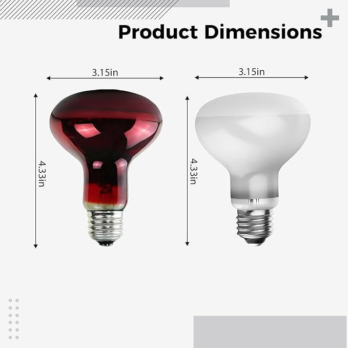 75W Reptile Heat Lamp Bulb, Day & Night Basking Spot Light Combo Pack, Uva Daylight Heating Lamp, R80 Bulb, Infrared Heat Lamps for Turtle Lizard Snake, 3.1 X 4.3 in