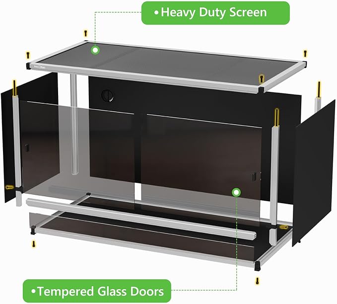 120 Gallon PVC Reptile Enclosure 48"x24"x24" – Reptile Tank with Removable Solid Top Cover, Front Sliding Glass Doors, Easy Clean, for Bearded Dragon, Snake