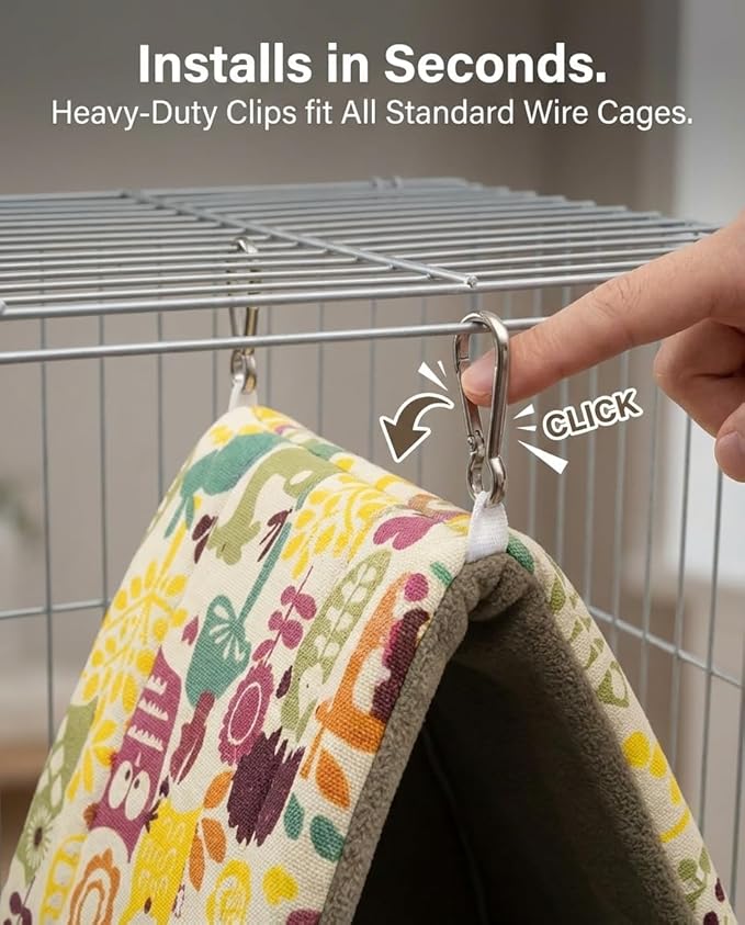 ANZOME Safety Bird Bed Hammock - Anti-Tangle Fleece Warm Bird Nest for Cage, Cozy Winter Hut for Parakeets, Cockatiels, Conures & Lovebirds (M Size, Washable Base)