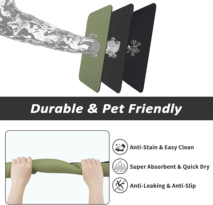 HotLive Dog Food Mat - Absorbent Cat Mat for Food and Water, No Stains Pet Feeding Bowl Mat, Easy to Clean Pet Placemats, Quick Dry Dog Water Dispenser Mat for Messy Drinkers | Green 18"x 28"