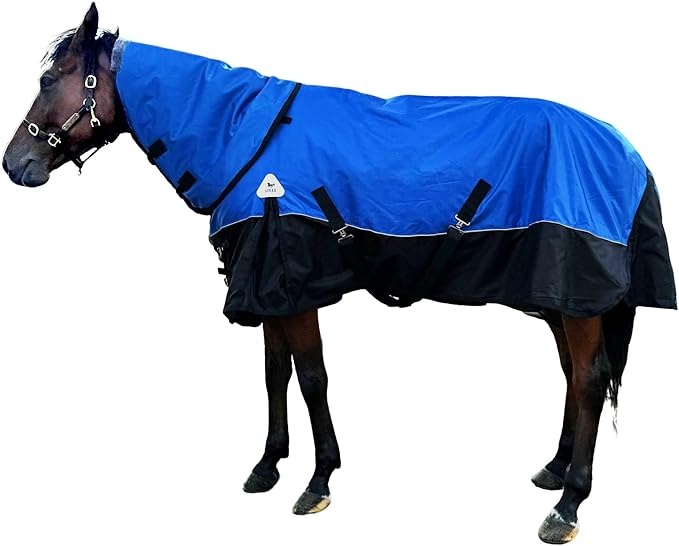 Horse Turnout Blanket, 1680 D Horses Blanket with Detachable Neck Cover, 220g Filling Medium Weight Blankets, Waterproof Snow Proof Blanket for Horses