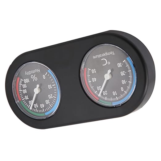 Mini Analog Temperature Humidity Meter, Round Shape Thermometer Hygrometer, Black Compact Design - Accurate Physical Measurement, No Battery Needed, for Reptile Tank and Home Use