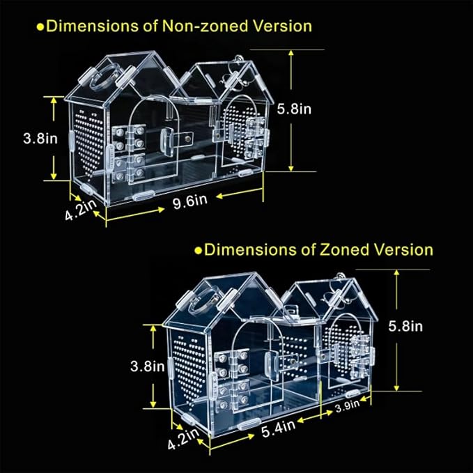 Jumping Spider Enclosure, Dual Magnetic Doors & Observation-Feeding Windows, Acrylic Reptile Habitat Kit, Pet Terrarium for Spiders, Tarantulas, Snails, Lizards & Small Reptiles (9.6×4.2×5.8 inches)
