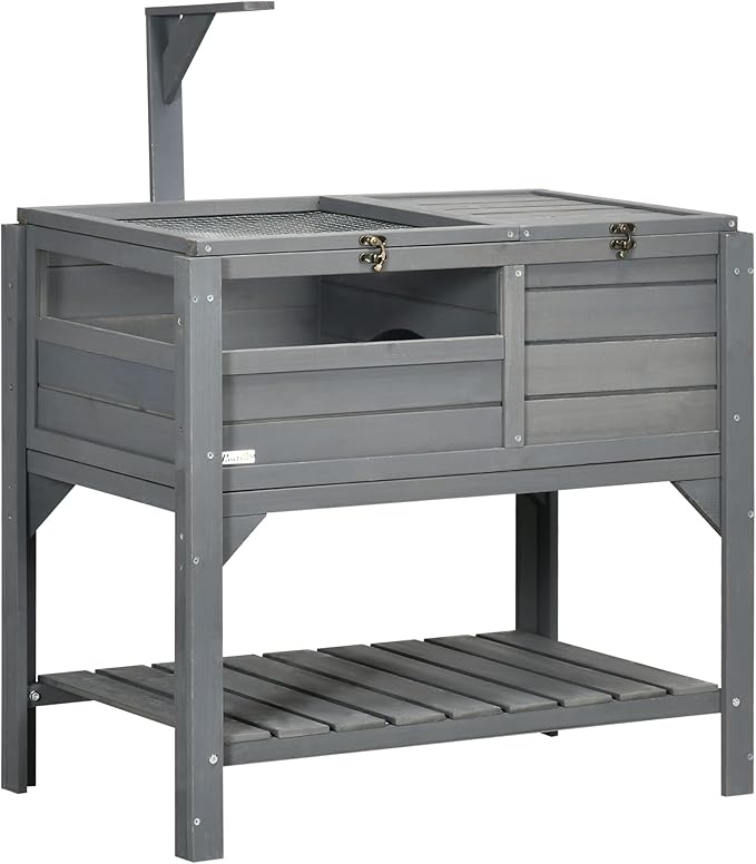 Turtle Habitat Enclosure, Large Wooden Tortoise House for Indoor and Outdoor Use, Reptile Enclosure with Openable Roof & Secure Locking System (Gray+Storage Shelf)
