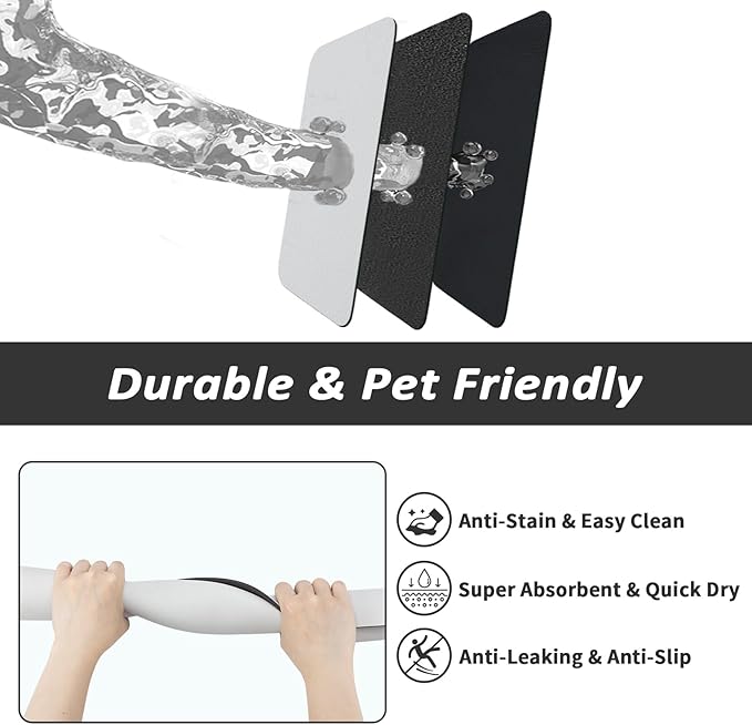 HotLive Dog Food Mat - Absorbent Cat Mat for Food and Water, No Stains Pet Feeding Bowl Mat, Easy to Clean Pet Placemats, Quick Dry Dog Water Dispenser Mat for Messy Drinkers | Light Grey 12"x 19"