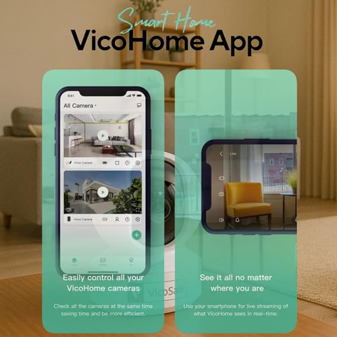 VicoHome CA48 Indoor Security Camera ā 3K WiFi Pet & Baby Monitor, 360° Pan/Tilt, Night Vision, Motion Detection, Two-Way Audio, Works with VicoHome App