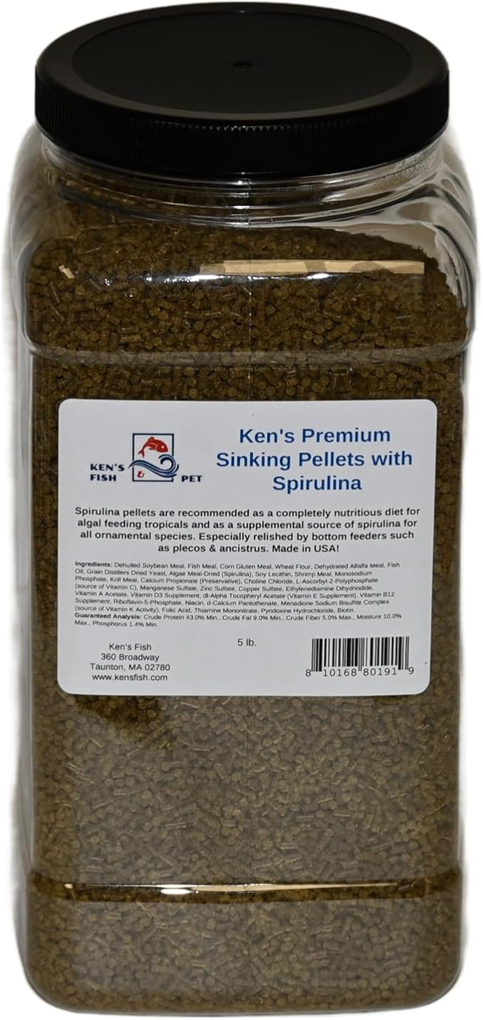 Ken's Fish & Pet Premium Sinking Pellets with Spirulina 5 lb. Jar