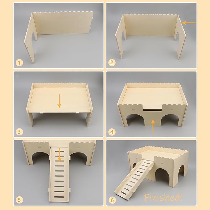 Hypeety Wooden Guinea Pig Hideout Sturdy Wooden Castle with Stairs Easy to Assemble Small Animal House Guinea Pig Hut Bed Habitats for Hamsters Bunnies Chinchillas Playing and Hiding