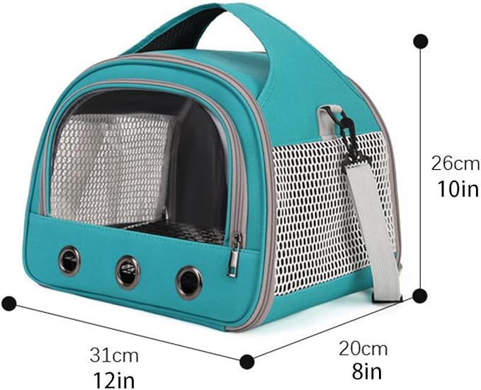 Parrot Carrier Travel Bird Carrier 12 * 8 * 10in Panoramic View with Plush Mat Metal Tray Grid Foot Pad for Parrot Hamster Hedgehog Rabbit Sugar Glider (Pink)