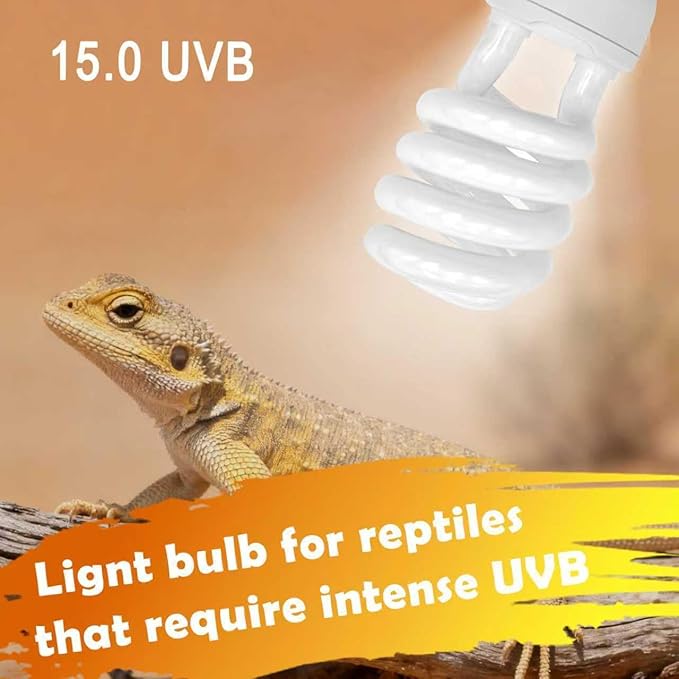 UVB Reptile Light, 15.0 26W UVA UVB Light for Reptiles, Spiral Compact Fluorescent UVB Bulb for Desert Reptiles and Amphibians