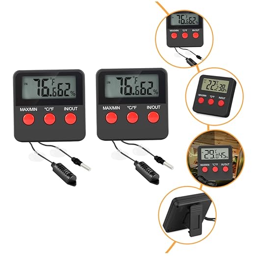 DECHOUS 2Sets Digital Humidity Temperature for Reptile Tanks Hygrometer for Indoor Use for Egg Hatching Monitoring Reptile Environments