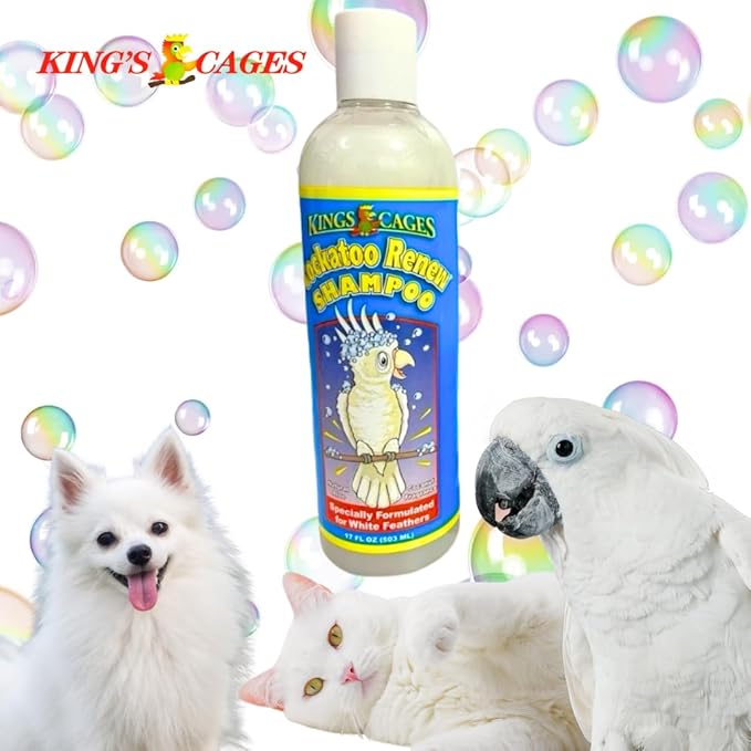 King's Cages Cockatoo Renew Shampoo 17 oz with Aloe Vera and Coconut Fragrance, Naturally Whitens Feathers, Deodorizes, and Relieves Dry Itchy Skin for Cockatoos, Parrots, and Pet Birds