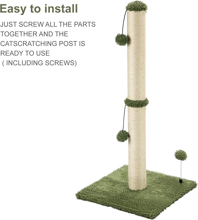 MECOOL 34“ Tall Cat Scratching Post Premium Basics Kitten Scratcher Sisal Scratch Posts Trees with Hanging Ball for Indoor Cats (34 inches for Adult Cats, Cactus Green) - Image 7