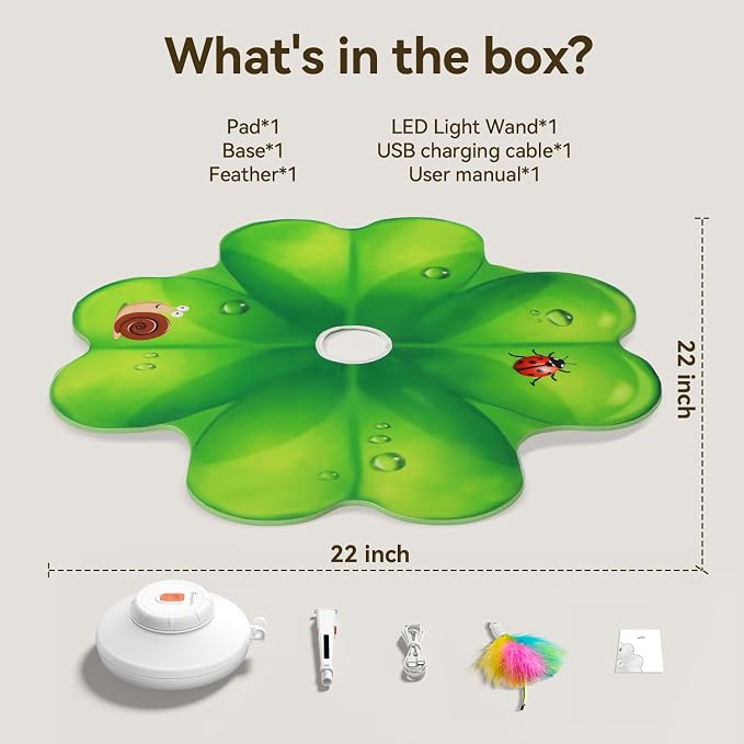 FEELNEEDY Rechargeable Cat Toys, 2 in 1 Hide and Seek Game Interactive Cat Toy, Movable LED Red Dot, Moving Concealed Feathers, Durable Exercise Toys for Indoor Cats, Bored Adult Cats Wand Toy - Image 9