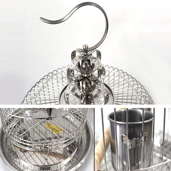 Bird Cage Hanging Bird Cage Stainless Steel Round Bird Carriers Portable for Travel Flying Bird Cage for Home Bird Nests Novel Design,30cm