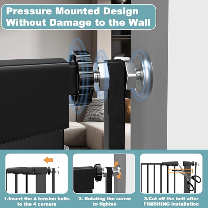51.18" Extra Tall Pet Gate for Cats Dogs-29.6"-32.6" Extra Wide Baby Cat Gate for Stairs and Doorways-1.37" Ultra Narrow Spacing Dog Gate Dog Door with One-Handed Operation(29.6"-32.6")