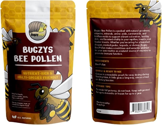 BugzyBugs Bee Pollen All-Natural Nutrient-Rich Supplement for Bearded Dragons, Reptiles, Isopods & Amphibians Mineral & Vitamin Booster