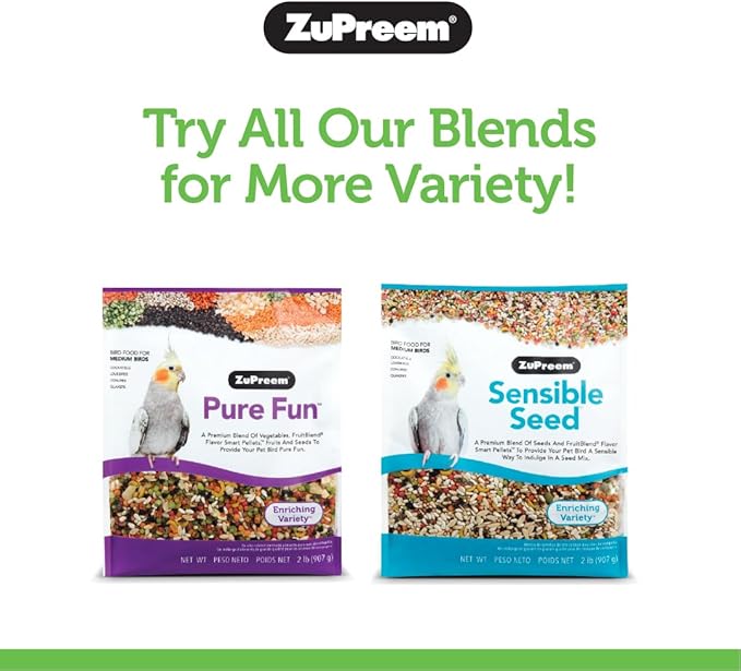 ZuPreem Natural Bird Food, Daily Bird Feed Pellets for Cockatiel, Lovebird, Quaker, Small Conure, Lorikeet, ZuPreem Core Nutrition, Added Vitamins, Made in USA, Cockatiel Food, (Medium, 10 lb Bag)