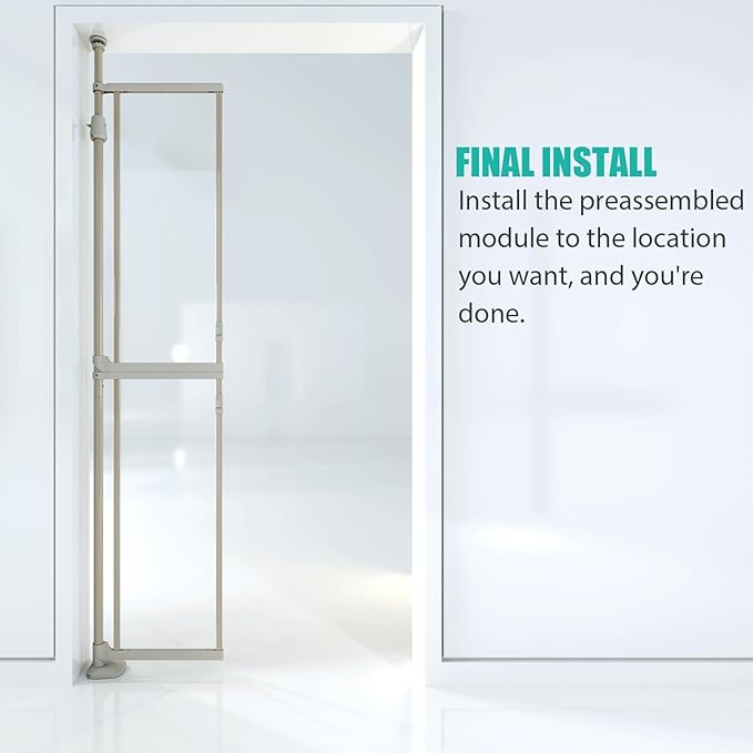 74"-98.5" Extra Tall Cat Gate for Doorway, Wide Adjustable 33.85-42" Clear Dog Gate Acrylic, Pressure Mounted Stairs, House, Innovation Double Opening Pet Gate,White