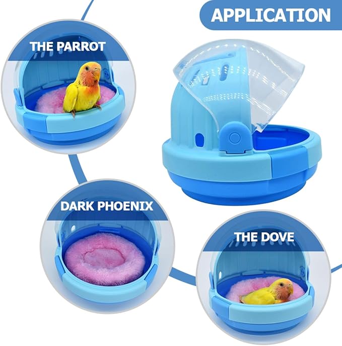 Portable Parrot Travel Carrier Cage with Blue Plush Nest Handheld Birds Cage for Small Budgerigars and Young Parrots