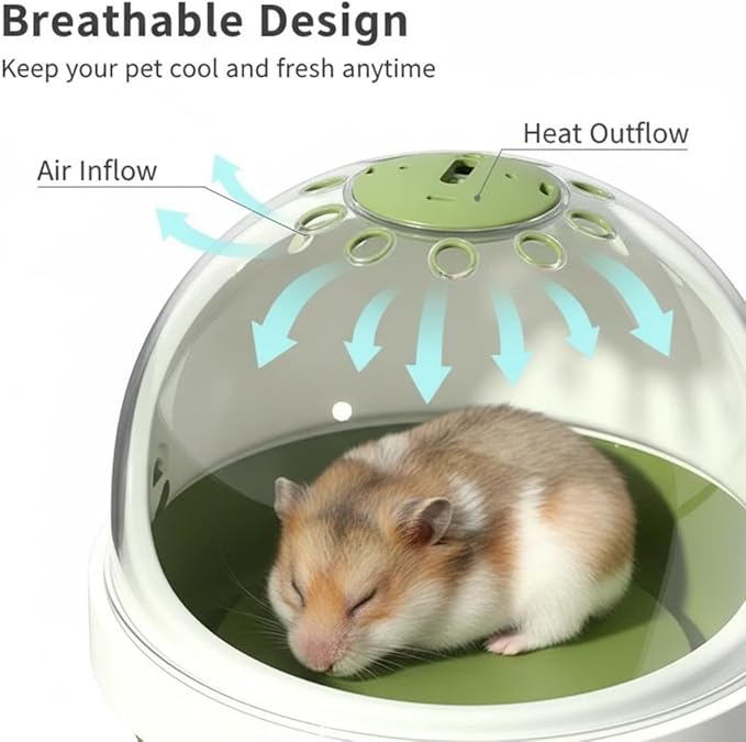 Portable Small pet Carrier with Water Bottle – Hamster Travel cage with Transparent Dome Design, Suitable for Hamsters, Sugar Gliders, and Guinea Pigs. (Moss Green)