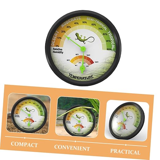 High-Accuracy Reptile Thermometer Hygrometer Dual Gauge for Vivarium Terrarium Pet Rearing Box Lightweight Construction Clear Large Display Mechanical Temperature Humidity