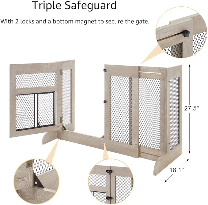 unipaws Dog Gate Indoor, Separates Puppy and Large Dogs, Walk Through Pet Gate with Dog Door, Free Standing, Adjustable 33.3-41.6 Inches Wide, Gray, Metal & Wood
