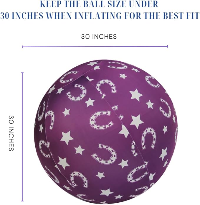 Horse Ball Cover for 30inch Equine Exercise Balls - Purple Horseshoe Pattern Elastic Protective Cover,Therapy & Training Balls, Washable Material