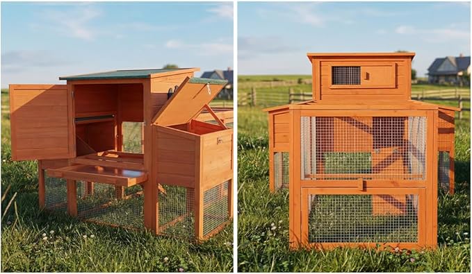 XLarge Chicken Coop with Nexting Box and Run Premium Poultry Cage with Waterproof Roof and Tray Spacious Wooden Chicken House Size for Backyard Small Animals 3-4 Chickens and Duck Orange 83"