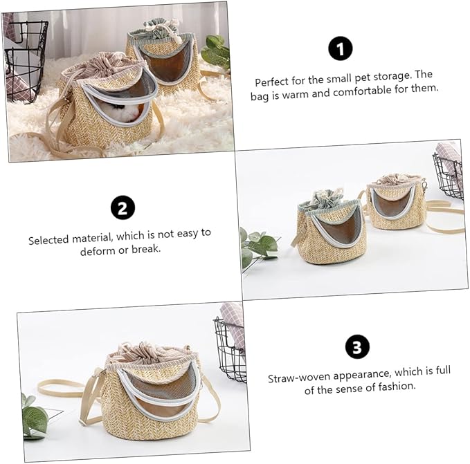Pets Go Out Backpack for Small Animals Breathable Hamster Carrier with Ventilated Gauze Stylish Straw-Woven Design for Comfortable Travel and Outdoor Adventures
