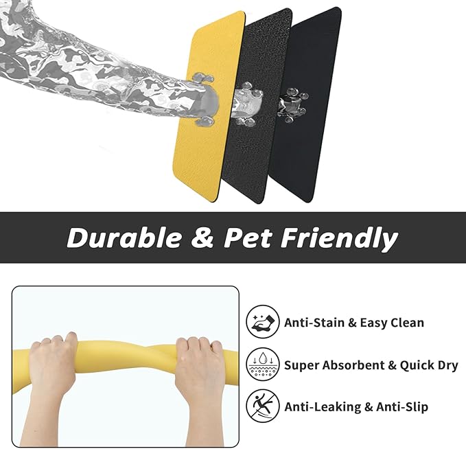 HotLive Dog Food Mat - Absorbent Cat Mat for Food and Water, No Stains Pet Feeding Bowl Mat, Easy to Clean Pet Placemats, Quick Dry Dog Water Dispenser Mat for Messy Drinkers | Yellow 18"x 28"