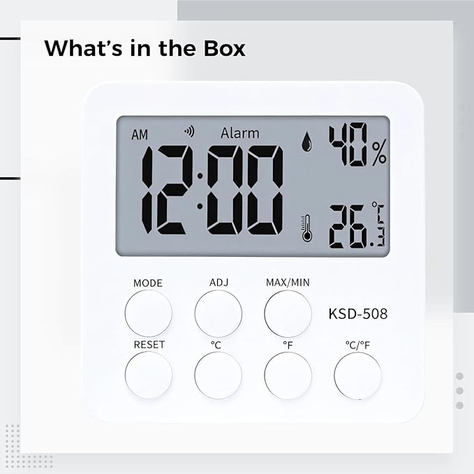 Reptile Tank Gauge for Lizard Snake Habitat, Reptile Digital Thermometer Hygrometer, Humidity Temperature Monitor, Large LCD Display, for Terrarium with Clock Alarm Function