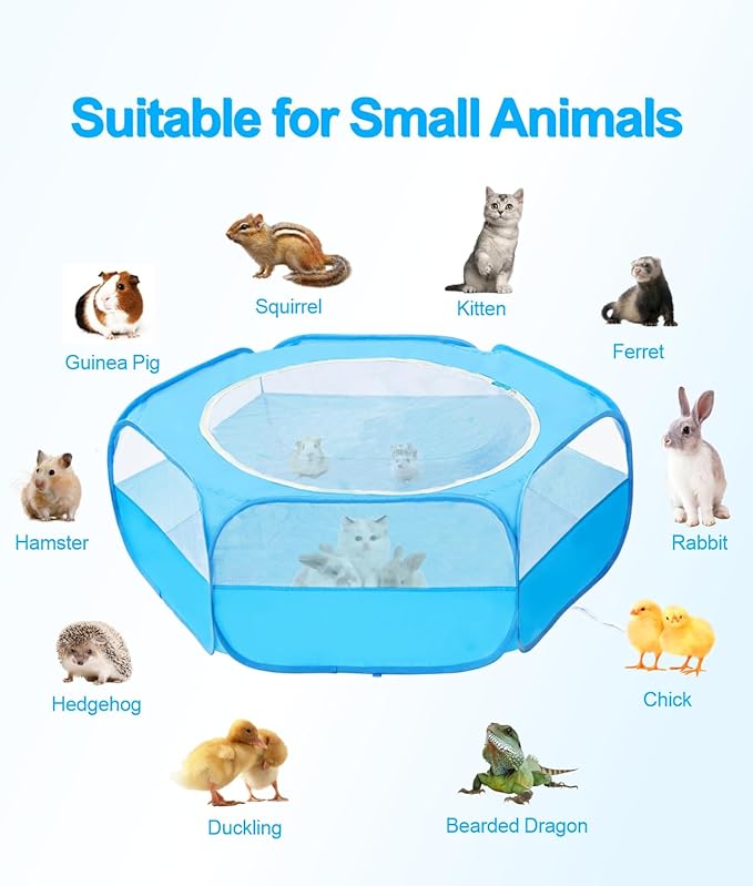 Small Animal Playpen with Cover, Portable Pop Up Pet Enclosure for Rabbits, Guinea Pigs, Hamsters, Chinchillas, Ferrets & Kittens, Indoor Outdoor Waterproof Play Pen, Cage Tent & Chick Brooder Box
