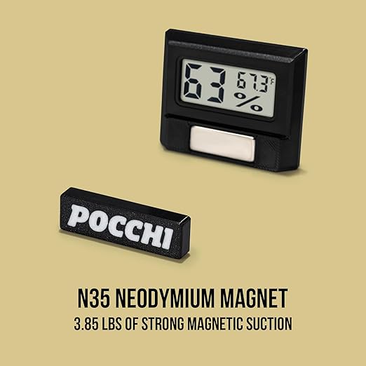 Magnetic Reptile Thermometer and Humidity Gauge - Indoor Temperature and Humidity Monitor - Digital Thermometer Hygrometer for Tank Accessories Bearded Dragon, Snake, Gecko, Lizard - Black