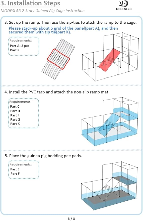 Guinea Pig Cages with Tarp and Bedding Pee Pad Liner, 2-Story Large Guinea Pig Playpen C&C Loft Cage for 2 Rabbit Bunny Chinchilla Small Animal Habitat for Indoor