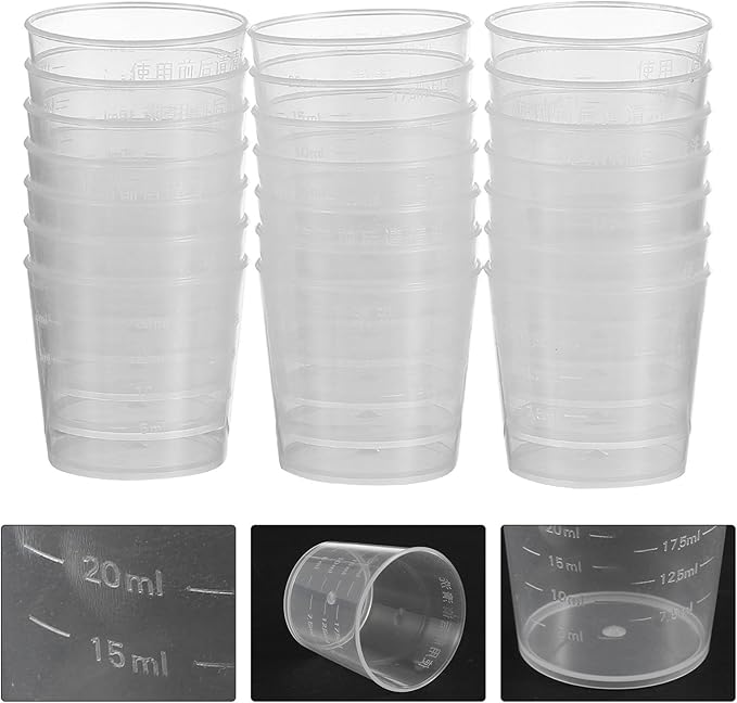 Healifty 20pcs 20ml Reptile Feeding Cup Set with Measuring Markings for Gecko Lizard Food and Water, Plastic Pet Food Measuring Bowls for Terrarium Use