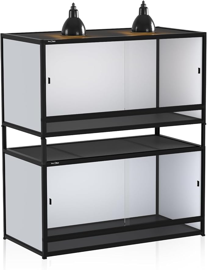 120 Gallon 2-Pack Space-Saving PVC Reptile Enclosure 48"x24"x24" – Stackable Habitat with Top Cover, Sliding Doors & Lock, Black Frame + White Panels, for Bearded Dragon, Snake, Gecko