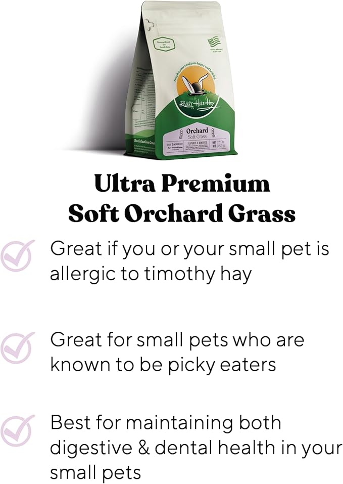 Rabbit Hole Hay - Ultra Premium Soft Orchard Grass for Small Pets - 24 oz Bag - Soft & Nutritious