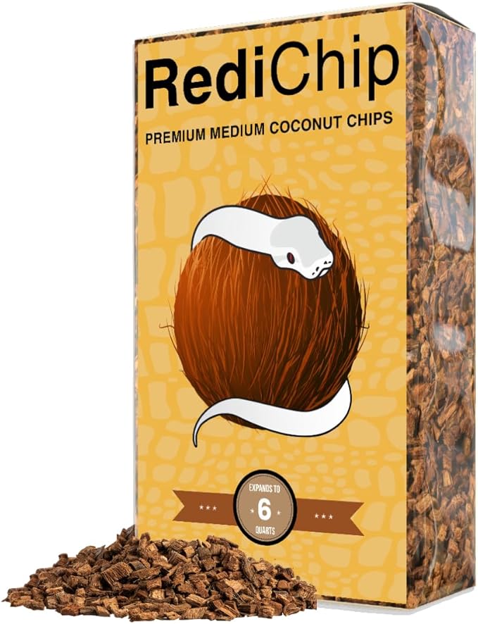 RediChip Reptile Bedding Loose Medium Coconut Chip Substrate 6 Quart Coco Husk Mulch for Snake and Gecko Habitat, Ball Python Terrarium, Lizard and Turtle Tanks, Tortoise Enclosure