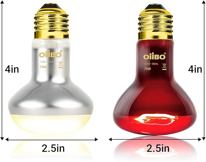 Oiibo Reptile Heat Lamp Blub, 2Pack 75W Day & Night Reptile Heat Lamp,UVA Daylight Heat Basking Bulbs Infrared Heats Light Bulb for Reptiles Bearded Dragon Lizard Turtle